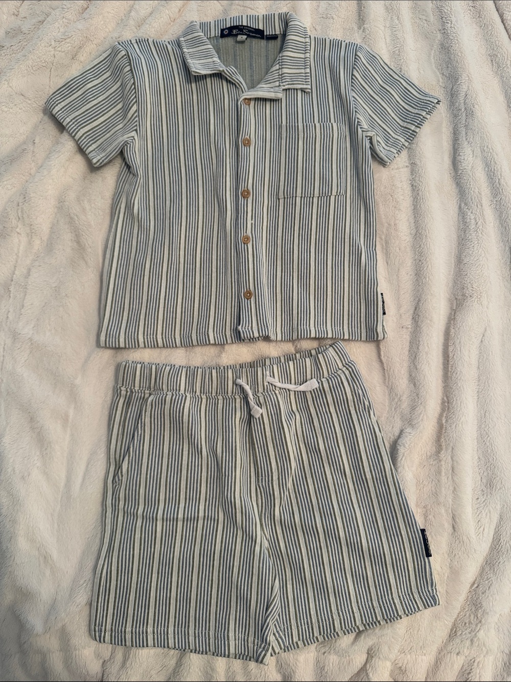 Kids Ben Sherman Blue & White Striped Shirt & Short Set